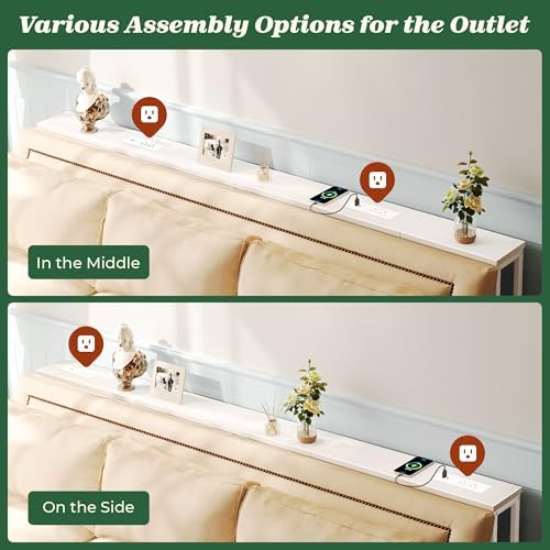 SUPERJARE 78.8 inch Narrow Behind Couch Table with 2 Charging Stations