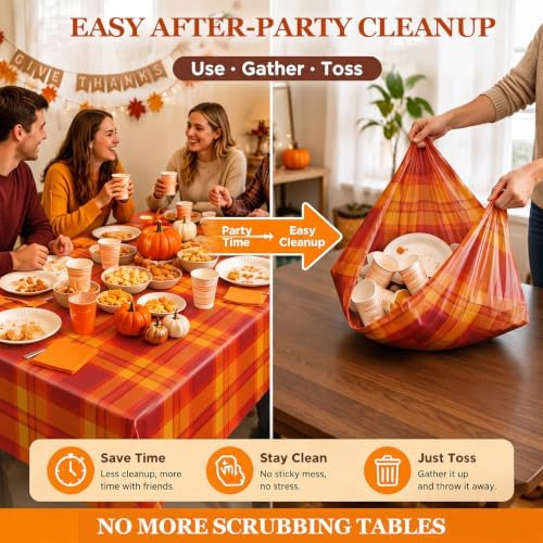 Frienda 6 Pcs Fall Plastic Tablecloths Disposable Plaid