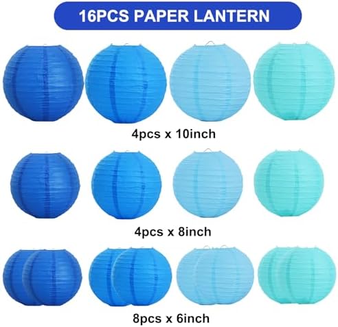BEISHIDA Sea Mix Paper Lanterns 16Pcs 6/8/10 Inch Round Chinese Lamp