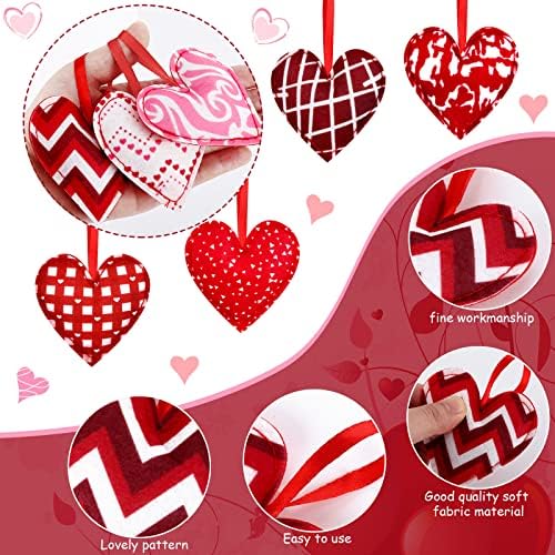 Breling 12 Pcs Valentines Felt Heart Ornaments, 3.15 in Red Hanging Decor