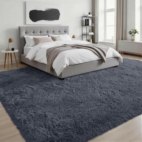 9x12 Area Rug Living Room Bedroom: Fluffy Plush Shag Carpet Grey