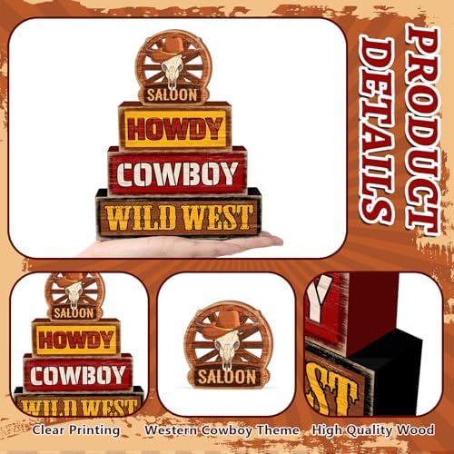 Britimes Cowboy Tiered Tray Decor Set, 4 Pack, Wooden Table Sign, Western