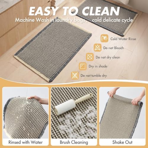 MIULEE Set of 2 Waffle Bathroom Rugs Dark Grey&Yellow 17"x24"+17"x48"