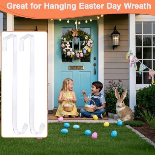 12" Clear Wreath Hangers for Front Door, 2 Pack Over Door Hooks Non-Scratch