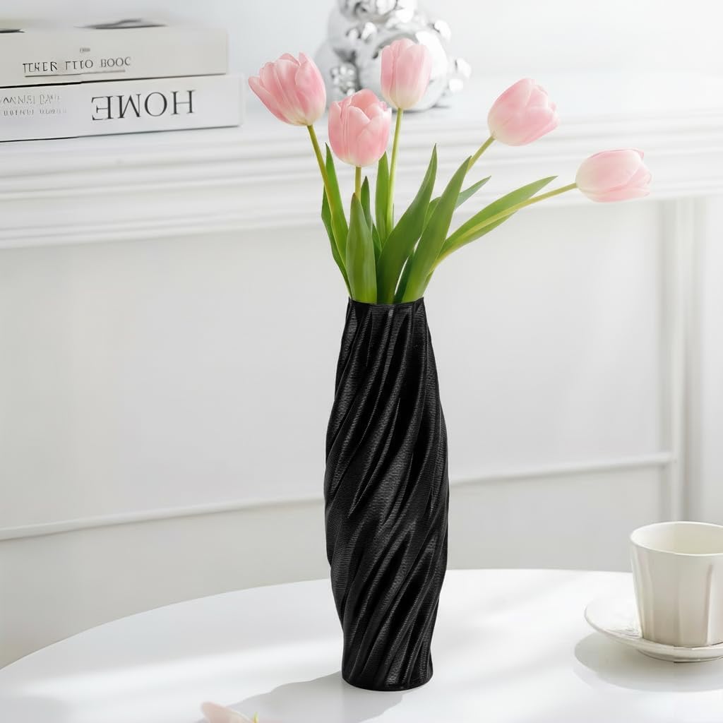 Black Sculptural Ceramic Vase / Black-c, 12 Inch