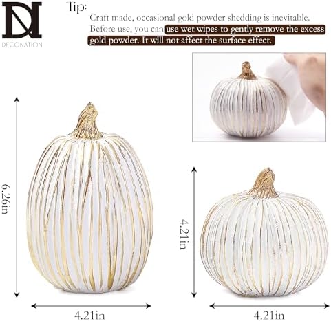 DN DECONATION White and Gold Fall Pumpkin Decoration for Table Centerpieces