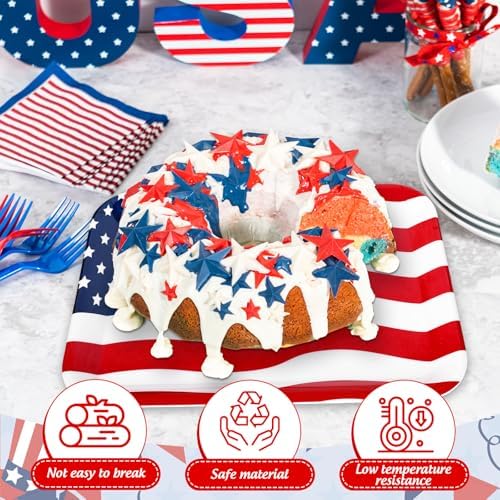 JarThenaAMCS 3Pcs Patriotic Serving Trays 250th Anniversary USA Flag Melamine Platter 13 x 10 Inch Red Blue White 4th of July Serving Dishes for Independence Day Veterans Day Party Decor