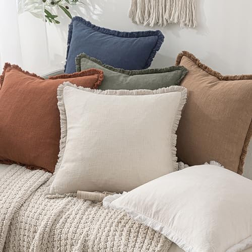 MIULEE Linen Decorative Euro Throw Pillow Covers Light Olive Green 22x22