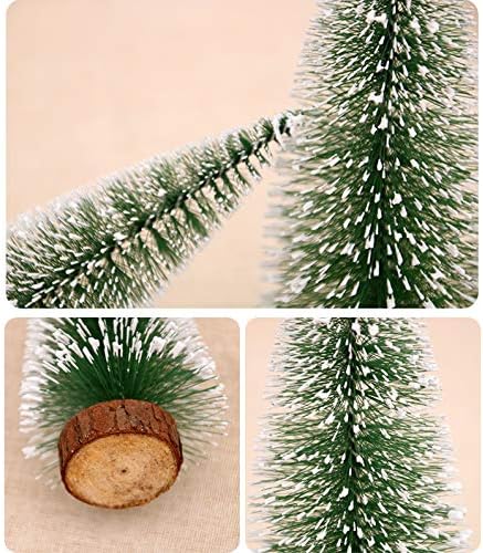 Mini Christmas Tree Snow Frost Sisal Trees Desktop Mini Pine Tree Bottle Brush Trees for Christmas Party Home Decoration(8 Pcs 2 Size: 10/15cm Height)