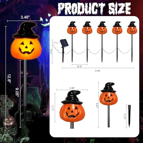 BRIGHTDECK Halloween Pumpkin Stake Lights, Set of 10 Solar Pumpkin Lights, Waterproof Halloween Decorations for Outdoor Garden and Yard (Hat Pumpkin)