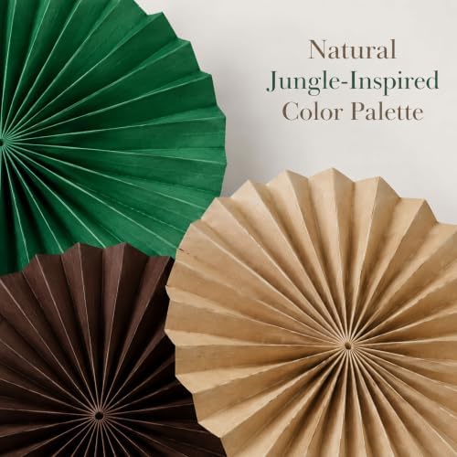 AimtoHome Green Brown Kraft Round Hanging Paper Fans 12 Pack