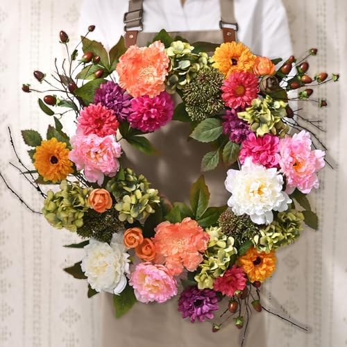 Spring Wreaths for Front Door, 22 Inch Spring Front Door Wreath