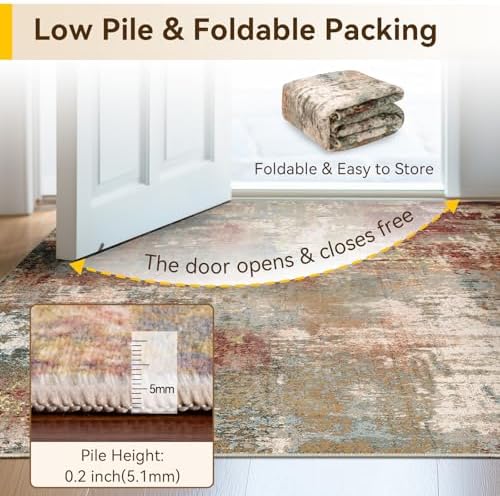 RELEANY Washable Square 6'x6' Area Rug for Living Room Rustic Brown