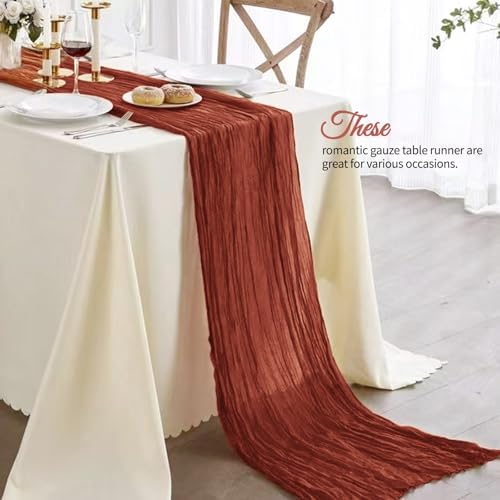 4 Pack Terracotta Cheesecloth Table Runner 10Ft, Fall Table Runner 21.5 x 120 inch, Burnt Orange Semi Sheer Cheese Cloth Fabric Thanksgiving Runner Bulk for Wedding,Party,Bridal Shower