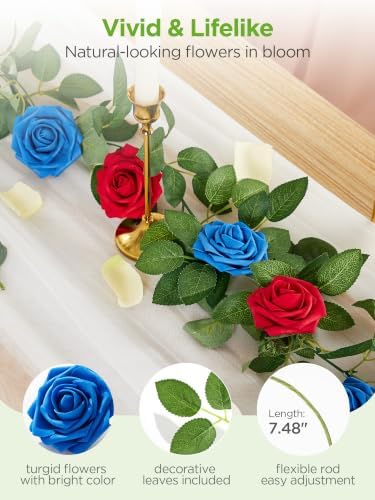 InnoGear Fake Roses 50 Pcs Royal Blue Flowers Artificial Faux Foam Floral