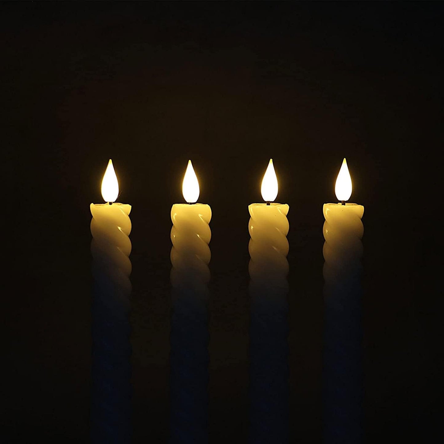 Rhytsing 10" White Flameless Twist Taper Candles with Timer, Battery Operated Spiral Candlesticks, Warm White Light
