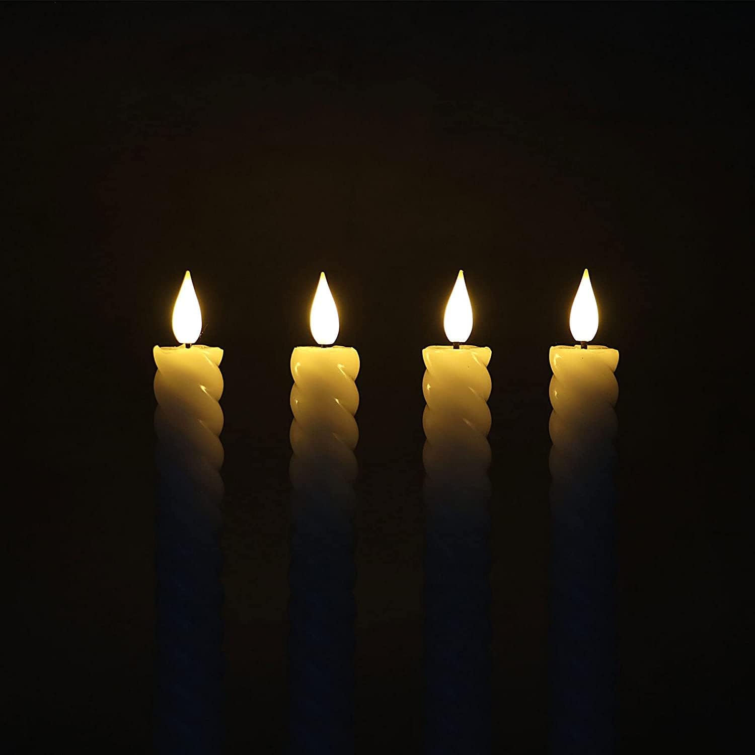 Rhytsing 10" White Flameless Twist Taper Candles with Timer, Battery Operated Spiral Candlesticks, Warm White Light