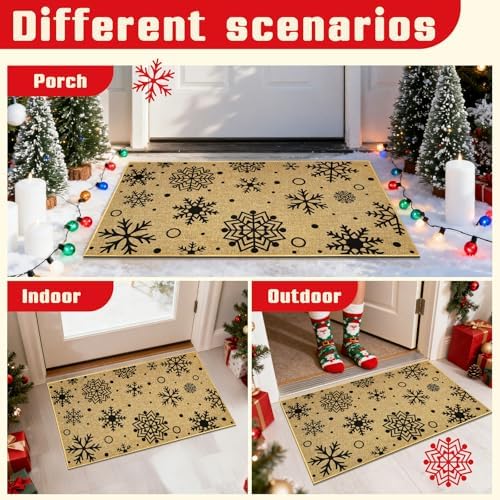 Christmas Doormat Outdoor Indoor Snowflake Welcome Door Mat Front Back Door Xmas Holiday Floor Mat Non Slip Welcome Carpet Mat Inside Outside Washable Housewarming Gift Home Doormat