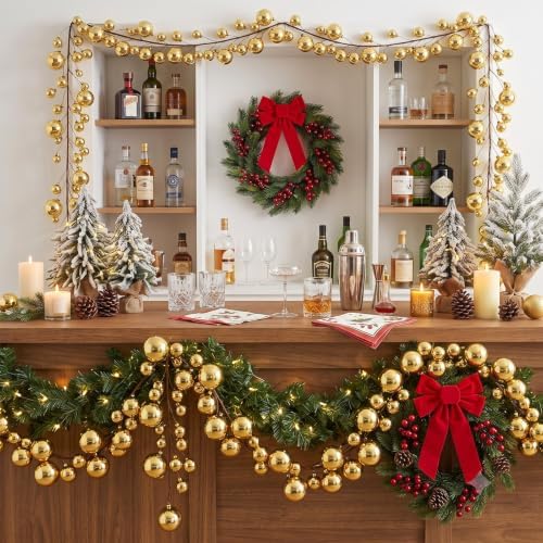 2 Pcs 9 ft Christmas Ball Garland Ornaments, Gold