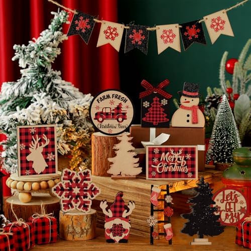 Funnymoom 17 Pcs Christmas Tiered Tray Decor Set Xmas Tray Decorations