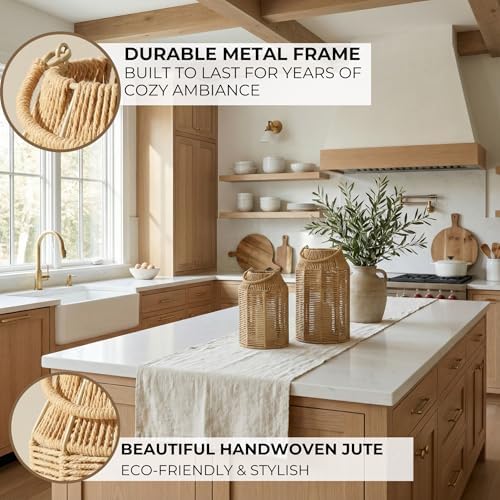 Natural Jute Boho Lanterns - Handcrafted Farmhouse Coffee Table Decor