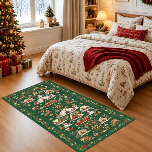 2x5 Christmas Runner Rug for Hallway - Washable Thin Kitchen Rug Runner Non Slip Low Pile Water Resistant Floor Mat for