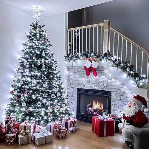 JMEXSUSS Clear Wire 163ft 500 LED White Christmas Lights Plug in