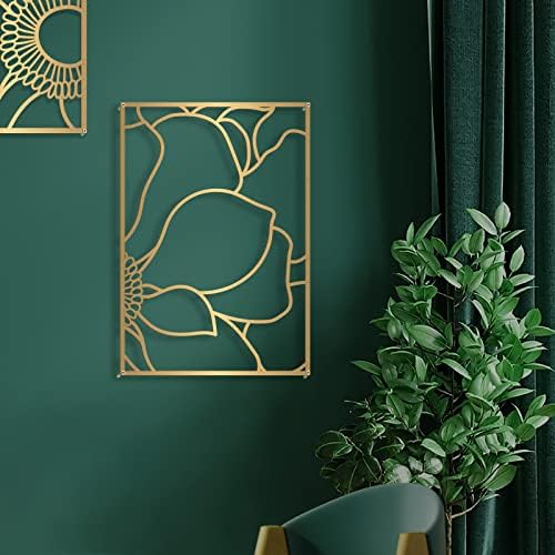 Glamativity 4 Pack Gold Wall Art, Flower Minimalist Single Line Art, Real Metal Nature Floral Abstract Wall Decor for