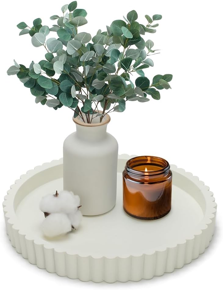 11" Round Scalloped Edge Tray / White