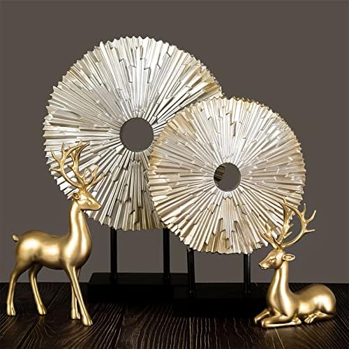 Christmas Decorative Gift 2PCS Deer Sculpture 3D Geometric Deer Ornaments Used to Set Off The Festive Atmosphere Fireplace Dining Table Living Room Decoration (Gold Smooth)