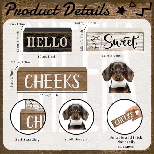 Moucuny 4 Pcs Farmhouse Dachshund Bathroom Decor, Hello Sweet Cheeks, Wood