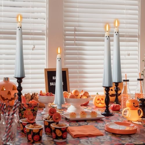 Halloween Ghost Flameless Taper Candles Flickering Remote Timer