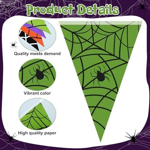 Jetec 5 Pcs 49 Ft Halloween SpiderWeb Pennant Banner Paper Spiderweb Banner