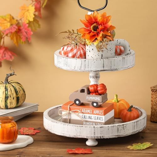 Fall Table Decor Tiered Tray Decor, Wooden Fall Signs with Book Stack