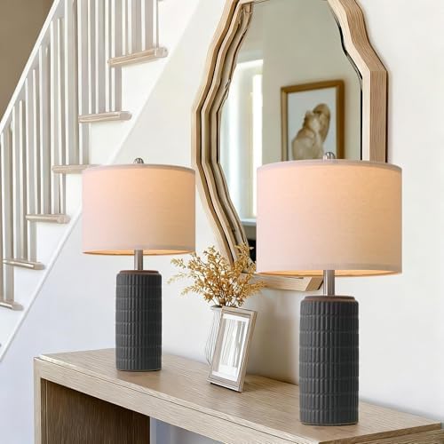 PoKat 23" Matte-Textured Ceramic Table Lamps Set of 2 for Bedroom, Stone-Like Modern Bedside Lamps for Night Stands