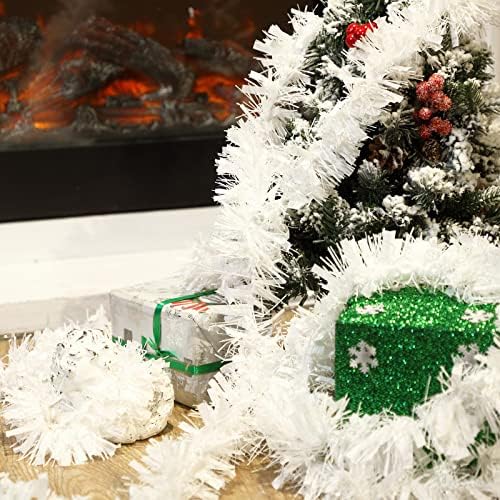 Shappy 90 ft 6 Rolls Christmas Tinsel Garland for Tree, White