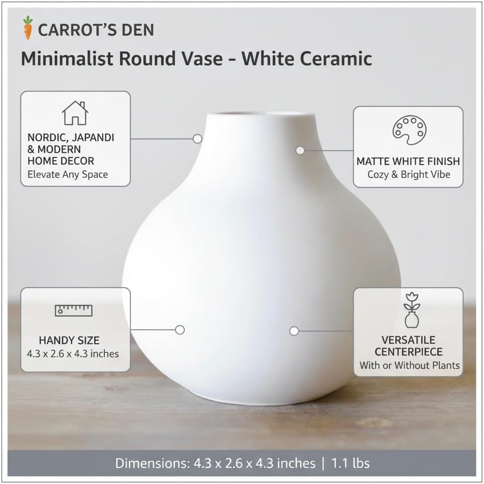 Round Vase / Mid Century Modern Home Decor / White