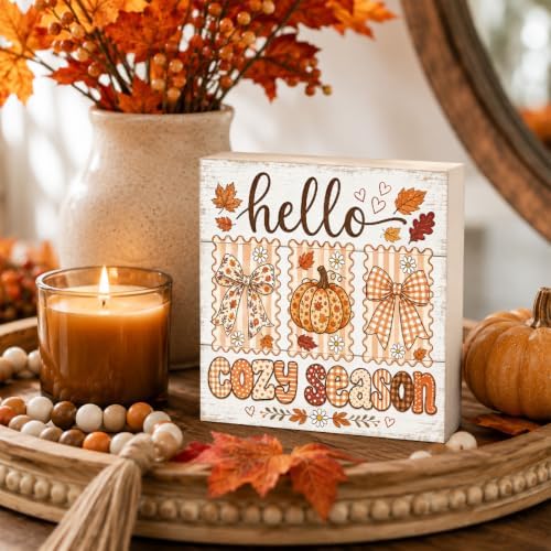 Fall Decorations for Home Hello Cozy Season Pumpkin Wood Sign Fall Decor