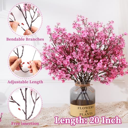 10 Pcs Fake Flowers, Real Touch Babys Breath Artificial Flowers, Pink