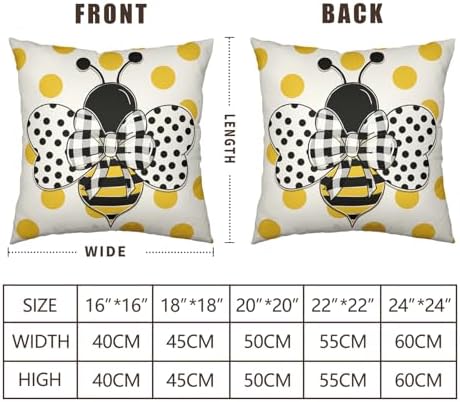 Summer Bumblebee Throw Pillow Covers 20x20 Set of 2 Polka Dot Bee Decorative Pillow Cases Yellow Honeybee Outdoor Farmhouse Cushion Cover for Home Couch Sofa Decor