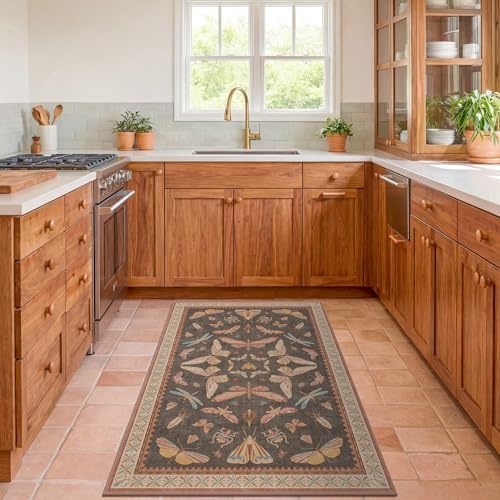 Boho Brown 3x6 Entryway Rug Indoor, Farmhouse Kitchen Area Rug for Bedroom, Mudroom & Laundry Room, Soft Low Pile