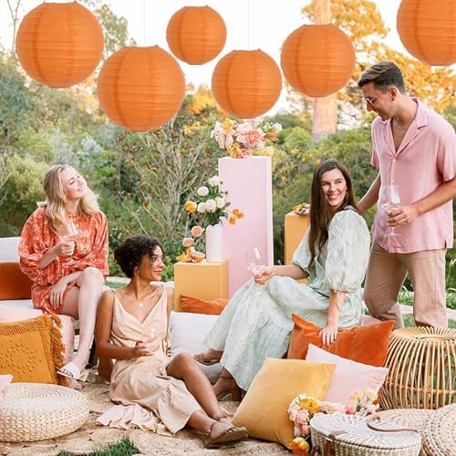 BEISHIDA 12 Inch Orange Paper Lanterns 6Packs Hanging Round Chinese Lantern