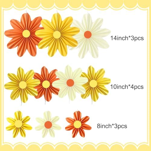 Orange Yellow Paper Flower Decorations Hanging Paper Fans 10Pcs