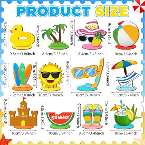 Marsui 12 Pcs Summer Wooden Table Decorations Tropical Beach Centerpieces