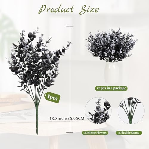 RECUTMS Black Artificial Greenery,12Pc Fake Fall Outdoor UV Resistant Plant