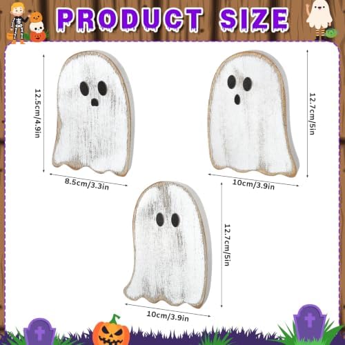 3Pcs Halloween Table Decorations Indoor, Farmhouse Halloween Cute Ghost Decorations, Rustic Ghost Table Centerpieces Signs Tiered Tray Decor for Home Mantel Shelf Office Party Supplies (White)