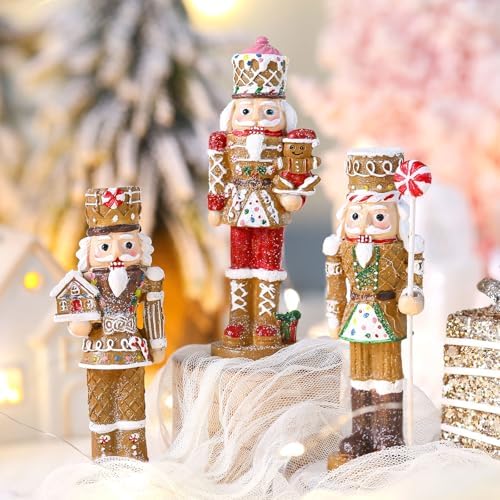 Simgoing 3 Pcs Gingerbread Nutcracker Figures Resin Christmas Nutcracker