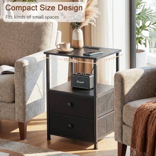 LOAKEKEL Nightstands Set of 2, Night Stand with Charging Station