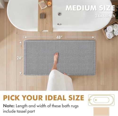 MIULEE Set of 2 Waffle Bathroom Runner Rugs Light Grey 2'x4'(24"x48")