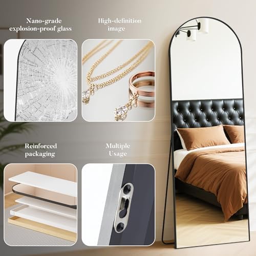 DUMOS 64"x21" Arched Full Length Mirror with Stand, Full Body Floor Mirror